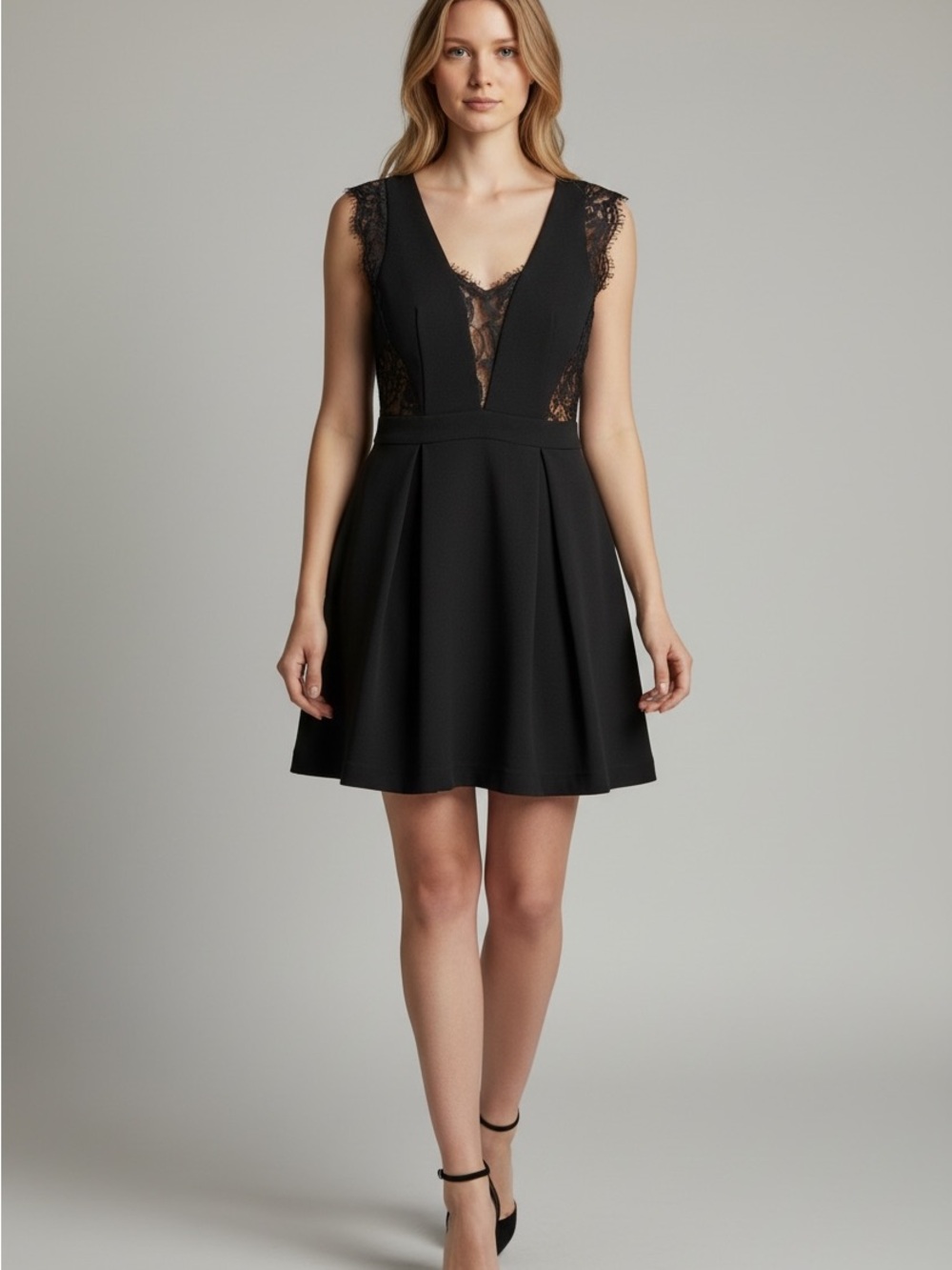 BCBGeneration Black Lace Cutout Fit & Flare Mini Dress - Size 8
